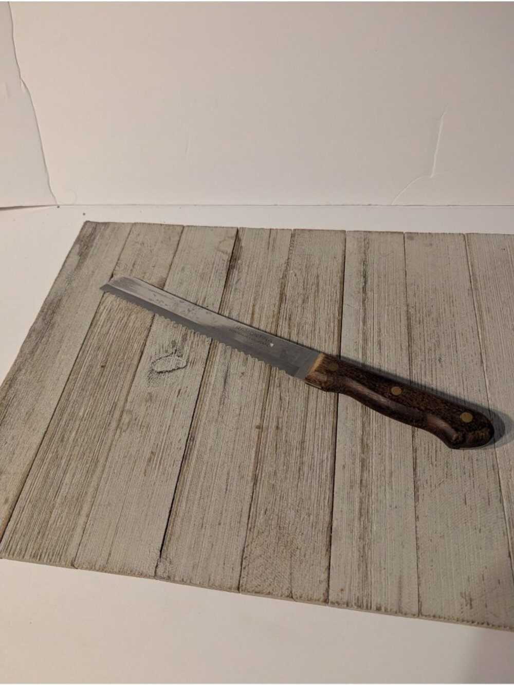 TRAMONTINA Inox Slicing Knife Wood Handle 8" Blade BRASIL 12-3/4" Long